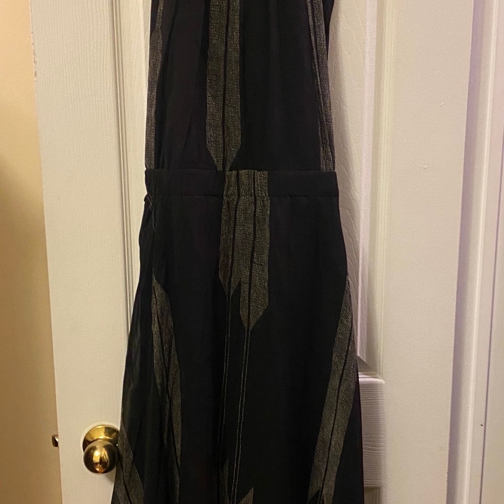 Halston Heritage Black Maxi Dress with Metallic Stripes
